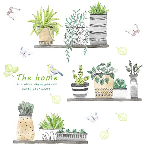 2 Set Plant Wall Decals Kitchen Wall Stickers Wall Decor Murals for Bathroom Bedroom Living Room Wall Art Decal Boho Tree Wall Decal Room Decor 3D Wall Art Decoration Peel and Stick