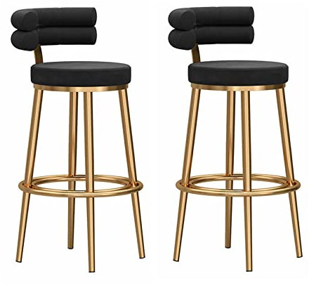 Tabourets de Bar en Velours Lot de 2 tabourets de Bar à Hauteur de comptoir de Cuisine sans Dossier avec Repose-Pieds doré Chaise de Salle à Manger rembourrée élégant Dossier élégant Noir-#2