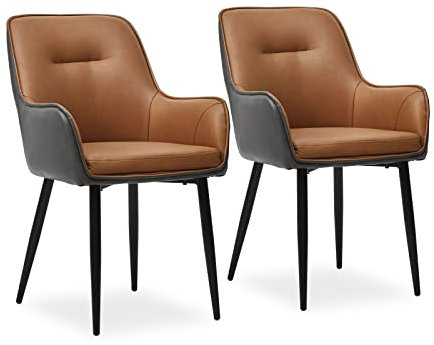 CLIPOP Esszimmerstühle 2er Set mit Armlehne Kunstleder Gepolstert Küchenstuhl,Akzent Sessel Esszimmerstuhl Colorblock Loungesessel Wohnzimmer Empfangstühle für Esszimmer Küche,Braun-Grau