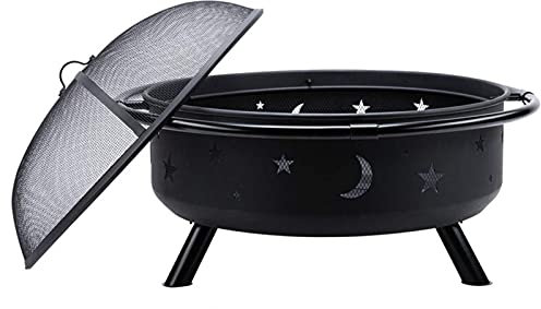Samnuerly Fire Pits Outdoor Outdoor Garden BBQ Patio Feuerschale aus Metall mit Funkenschutzgitter, extra inklusive Schürhaken und Abdeckung, 76 cm / 30 Zoll