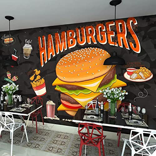 TANYANG Benutzerdefinierte Foto Wandtapete Wandmalerei Kunst Cartoon Graffiti Hamburger Restaurant Café 200Cm(W)×140Cm(H)