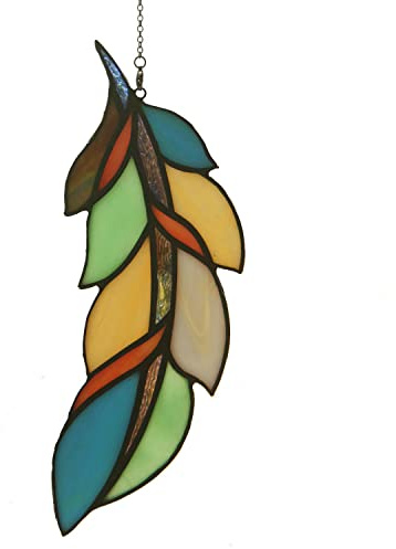 Handgefertigter Buntglasfeder-Sonnenfänger, Fensterdekoration für Tiffany-Kunstliebhaber
