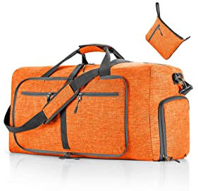 CORIOS Reisetaschen Duffle Bag für Herren/Damen 65L Faltbare Sporttasche Fitnesstasche Schwimmtasche Handgepäck mit Schuhfach Kabinenreisetasche Weekender Übernachtung Tasche Trainingstasche Orange