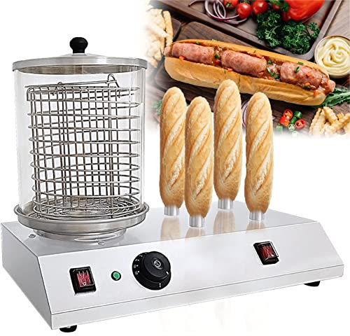 XDLYWUZIQ Bun Warmer Machine, Hotdog Steamer Cooker with Heating Aluminum Rod, 458W Electric Sausage Grill Cooker Machine with Temperature Control/Detachable Glass Cover