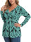TIANZHU Plus Size Long Sleeve Blouse Elegant Wrap Shirt V-Neck Empire Waist Cute Tunic for Women Casual and Work, F Black Green, 2XL