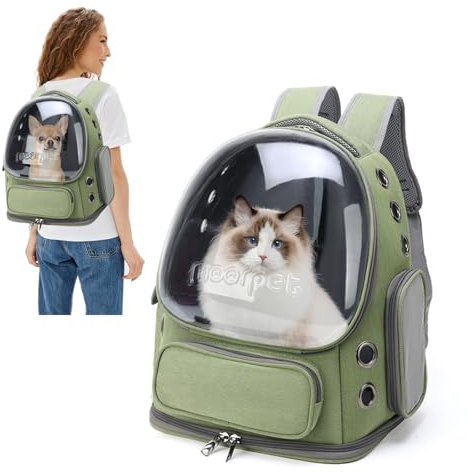 PETCUTE Zaino per Cani e Gatti con Capsula Spaziale, Zaino Trasparente per Animali Domestici con Cintura di Sicurezza Integrata,Zaino Porta Cane con Tappetino Rimovibile,ideale per Viaggo