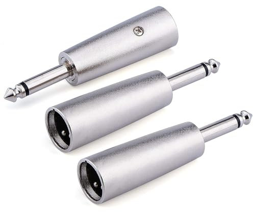 Greluma 3 Pièces Adaptateur TS mâle vers XLR mâle 1/4 pouces,prise Mono déséquilibrée 6.35mm vers connecteurs Audio convertisseur XLR mâle à 3 broches