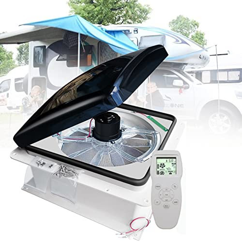 JINGEDD 14 Rv Roof Vent Fan,12v Motorhome Vent Fan W/ 3 Speed Intake & Exhaust Electric Remote Crank Lift & with Rain Sensor,for Camper Van Trailer,Fan Vent Exhaust Skylight Motorhome