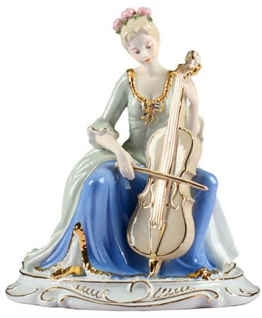 JTBDWOSK Mädchen spielt Cello Statue Dekor Keramik Figur Skulptur Ornamente Nordeuropa Western Frauen Charakter Dekoration Kreative Ornament für Heimdekoration Büro,Blau