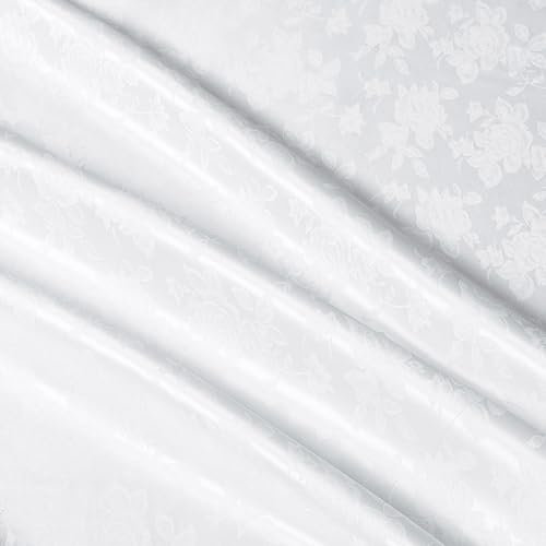 MaiMaiSuan 152,4 cm breiter weißer Satin-Jacquard-Stoff mit Blumenmuster, glänzend, seidiger Satin-Stoff, Meterware für Tischläufer, Servietten, Hochzeit, Kleid, Bettwäsche, Bastelarbeiten, 2,7 m