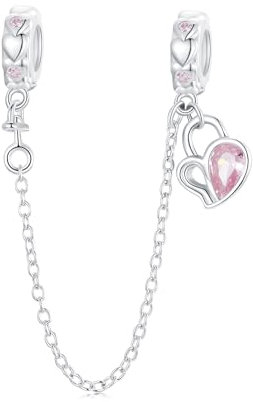 Ciondolo in argento sterling 925 con catena di sicurezza con lucchetto a cuore, adatto per collane con bracciale Pandora, BSC975