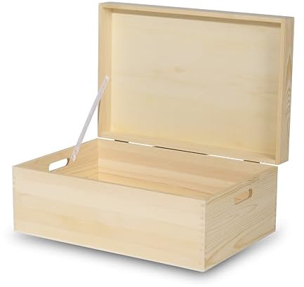 Mikki Joan | Holzkiste mit Deckel | 60x40x24 cm | XXXL | Holzaufbewahrungsbox | Spielzeugkiste | Griffe | Dokumente | Spielzeug | Erinnerungsbox | Erinnerungskiste | Holzbox (Extra Large)