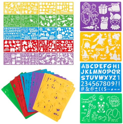 LAUMOE 20 Stück Schablonen Kinder, Malschablonen Kinder, Zeichenschablonen Kinder Schablonen Malen Kinder Schablonen Malen Set für Scrapbooking Bullet Journal Diy Geschenkkarten