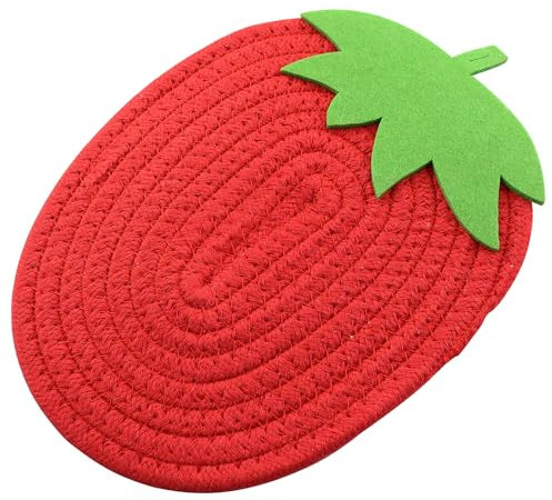 LQ Industrial Isolierte rutschfeste Unterlage, rote Erdbeere, Küchentischmatte, hitzebeständiger Untersetzer, niedliche Obst-Serie, Baumwollseil, Tischset zum Kochen, Backen, Tischdekoration, Zuhause,