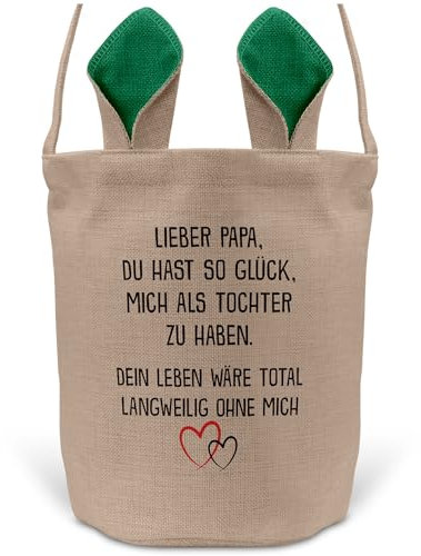 22Feels Papa Osterkorb von Tochter Vater mit Henkel Ostergeschenk Tragetasche Ostern Deko Osternest Körbchen Hasenohren (Beige/Grün)