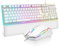 RedThunder K10 Juego 3 en 1 de Teclado, Ratón y Reposamuñecas de Cuero, Retroiluminación RGB+Tacto Mecánico, Teclas Anti-Ghosting + Ratón 7D 7200DPI, Layout Español, Compatible con PC/PS5/Xbox Blanco