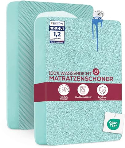 Utopia Bedding Matratzenschoner 90 x 200 x 30 cm Wasserdicht, Oeko-TEX Zertifiziert Matratzenauflage Atmungsaktive, Matratzenschutz, Rundum Elastisch Spa Blau