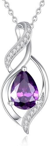 FANCIME 925 Sterling Silber Damen Kette mit Geburtsstein | Halskette Damen Silber 925 Doppel-Twist-Design mit Tropfen Anhänger, Geburtsstein Schmuck und Geschenk für Damen Mädchen