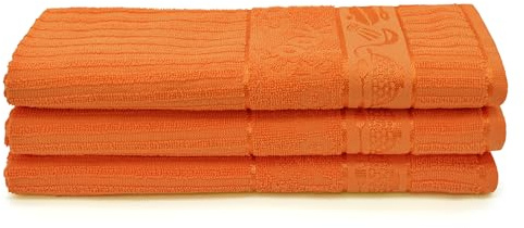 Velosso 3 Pack Cooks Large Everyday Kitchen Tea Towel Set 100% Supreme Ring Spun Cotton Soft and Absorbent Dish Towels, Tea Towels, Dish Cloth, Wipe Cloths (Orange)