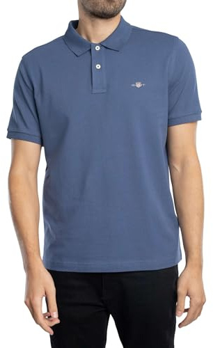 GANT Men's Reg Shield SS Pique Polo Shirt, Dusty Navy, M