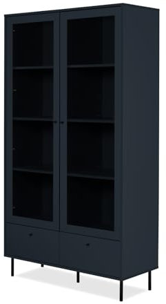 Furn.Design Vitrine in blau, Vitrinenschrank für Wohnzimmer und Esszimmer, Hochschrank modern mit Stauraum, 100 x 183 cm Barina