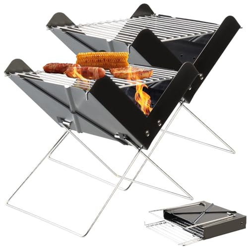 Rosenstein & Söhne Mini-Grill: 2er-Set Klappbarer Kohle-Grill mit Rost und Kohleschale, 29x25x29 cm (Mini-BBQ, zum zusammenklappen, Schaschlik)