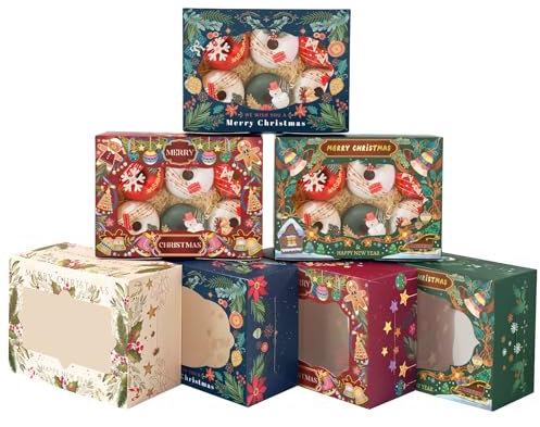 Gcardist Weihnachten 12 Stück Backboxen mit Fenster,15x21x6,85cm, Gebäckboxen im Retro-Design, Keksboxen für Bäckereien, dick und stabil