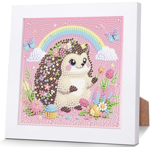 Igel Diamond Painting Kinder Mit Holzrahmen,Set Full Diamant Painting Bilder Kinder Tiere,5D Diamond Painting Kinder Mädchen,DIY Mosaikherstellung Arts Craft für Home Wand Decor 18x18cm
