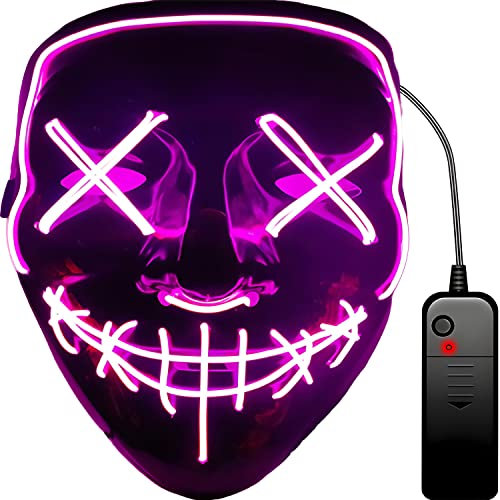 Retoo Halloween LED Maske mit 3 Beleuchtungsmodi, Scary Neon Purge im Dunkeln Leuchtend für Herren & Damen, für Kostümspiele, Feste, Cosplays, Karneval und Partys (Rosa)