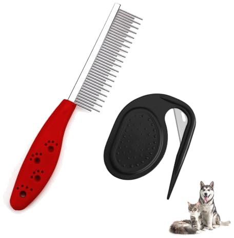 GVSS 1 Pièce Peigne Chat Poil Long Rouge, Coupe Noeud Chat Noir,Peigne Poil Mort Chat,Peigne Chien,Coupe Noeud Chien