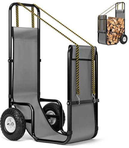 VIVOHOME Large Firewood Cart with Rubber Wheels and 600D Oxford Cloth, 250 LB Capacity Heavy Duty Steel Log Carrier Dolly Hauler, Rolling Wood Rack Storage Mover for Easy Transport Indoor Outdoor Use