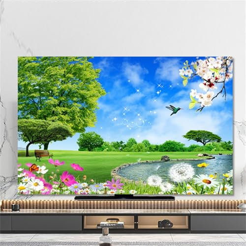 Hixingo Housse de Protection Télévision, Motif Forêt 3D Housse TV 32-80inch Housse de Télévision Élastique Housse Protection Écran Ordinateur Anti Poussière Respirant (65inch,Marguerite)