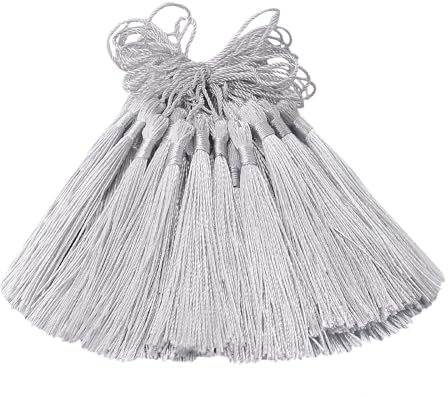 100 Stück 13cm Quasten Anhänger Handgefertigt DIY Basteln-Silber | Hängend Quasten Geschenk für Lesezeichen,Schmuckherstellung,Tasche,Schlüsselanhänger Deko,Girlande und Party Zubehör