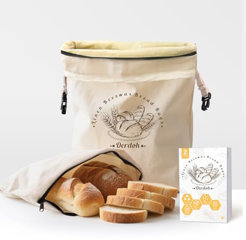 Bread Bags for Homemade Bread - 2 Packs XL Reusable Organic Beeswax Linen Cotton Sourdough Bag, Homesteading Essentials Sourdough Bags with Sealing Zip to Keep Fresh