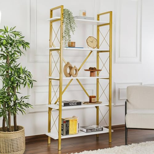 Dmora Regal Martone 90x33,5x180 cm Weiß 5 Böden, Bibliothek