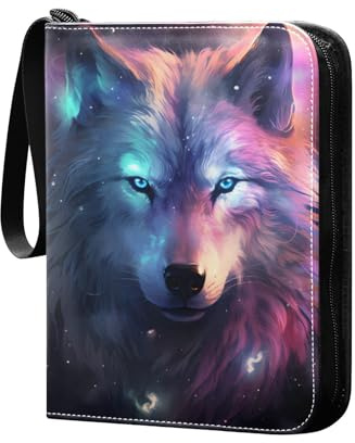 Deep Space and Stars Wolf Kartenbinder mit 4 Taschen, tragbarer Reißverschluss-Kartensammelordner für Sammelkartenalben, 50 Seiten, 400 Taschen, Sportspiel-Kartenordner
