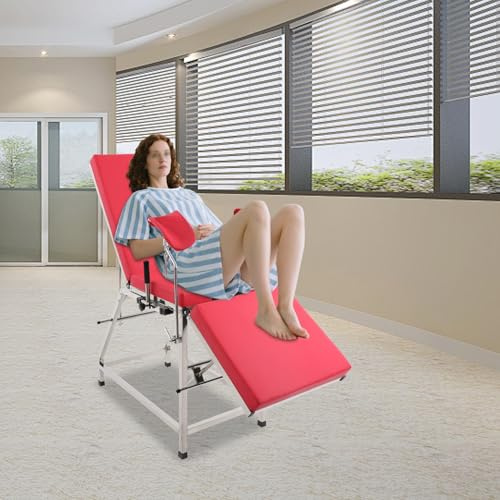 Gynäkologenstuhl Zusammenklappbares Gynstuhl Verstellbares privater Pflegestuhl, Medizinischer Gynäkologischer Untersuchungstisch mit Rückenlehne und Curved Leg Holders, bis 200kg (Rot)