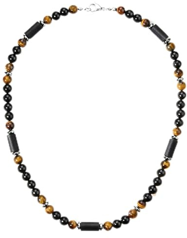 Mens Beaded Necklace, Tiger Eye Obsidian Hematite Beaded for Mens Gift