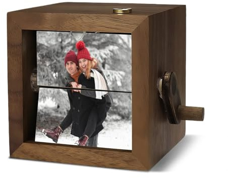Personalisiertes Flip-Box-Album aus Holz, Handkurbel, Bilderrahmen, Weihnachtsgeschenk für Mama und Papa