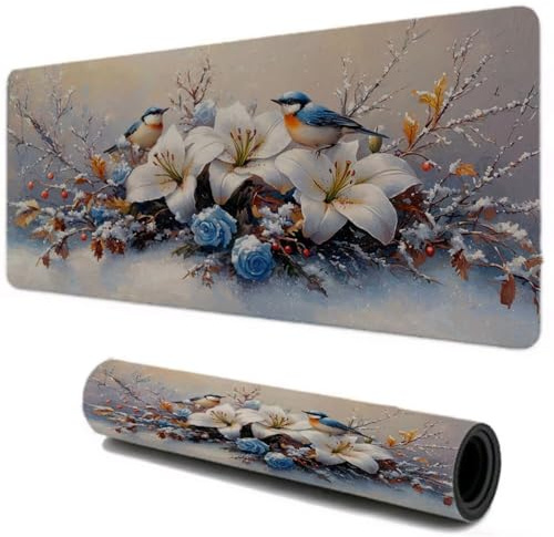 Tapis de Souris, Tapis de Souris Gamer 500x250, Haute Précision et Vitesse sous Main Bureau, Base en Caoutchouc Antidérapant, Accessoire Bureau pour Ordinateur Portable PC (Oiseaux Fleurs) I-237