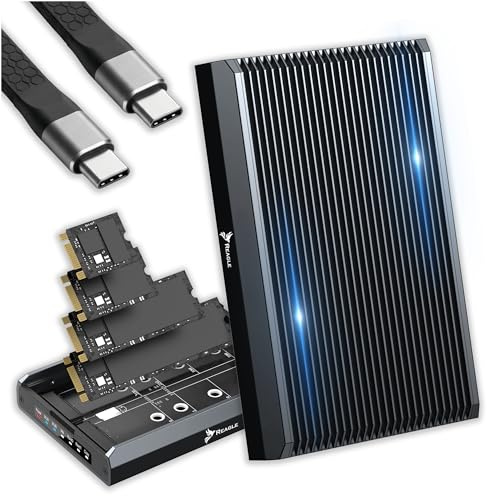 Reagle Boîtier SSD M.2 NVMe SATA Raid USB C 20 Gbps Double Baie Clone Hors Ligne Raid 0, 1 16 TB (2×8 TB) Adaptateur Externe Aluminium