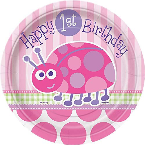 Unique Party 40394 - 18cm Pink Ladybird 1st Birthday Party Plates, Pack of 8