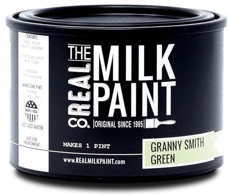 Real Milk Paint, Peinture pour bois pour meubles, peinture mate pour armoires, murs, brique et pierre, à base d'eau, biologique, sans COV, vert Granny Smith, 1 pinte
