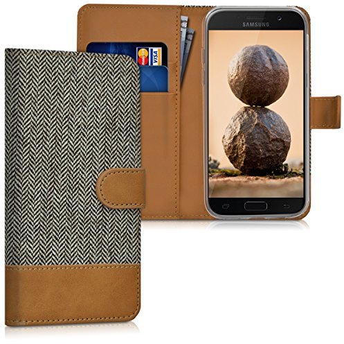 kwmobile Wallet Case kompatibel mit Samsung Galaxy A5 (2017) - Hülle mit Ständer - Handyhülle Kartenfächer Dunkelgrau Braun