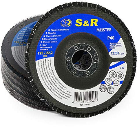 S&R 5 Dischi Abrasivi Lamellari 125 per Acciaio e Legno. Grana 40 Set 5 Dischi a Lamelle per Smerigliatrice