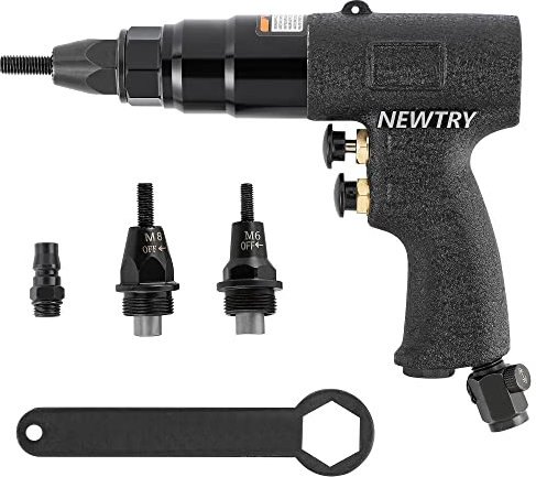 NEWTRY Nietmutter-Pistole Pneumatisches Nietwerkzeug Nietzange Druckluft 1/4 “ bis 3/8 ” (mit M6.M8, M10 Kopf)