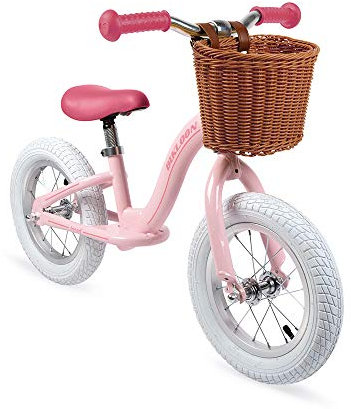 Janod - Metal Balance Bike - Retro Vintage Look - Learning Balance and Independence - Adjustable Saddle, Inflatable Tires - Basket Included - Pink Color - For children from the Age of 3, J03295