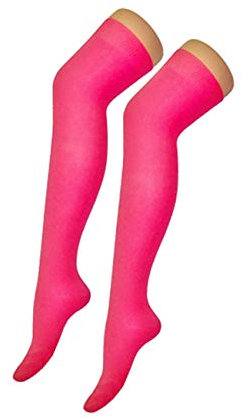 Calze sopra il ginocchio da donna con stampa a righe orizzontali sopra il ginocchio, rosa, Taglia unica
