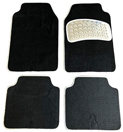 Universal 4er Set Automatten Autoteppich Fußmatten (Schwarz/Grau) - Velours mit Trittschutz/Rutschhemmend - Abmessung: 69x45 cm (Vorne) u. 43x45 cm (Hinten)