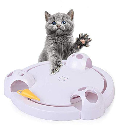 Ulalaza Katzenkratzer Mausspiel Automatischer Drehteller 3 x Batterien Batteriebetriebenes Haustier Interaktives Spielzeug